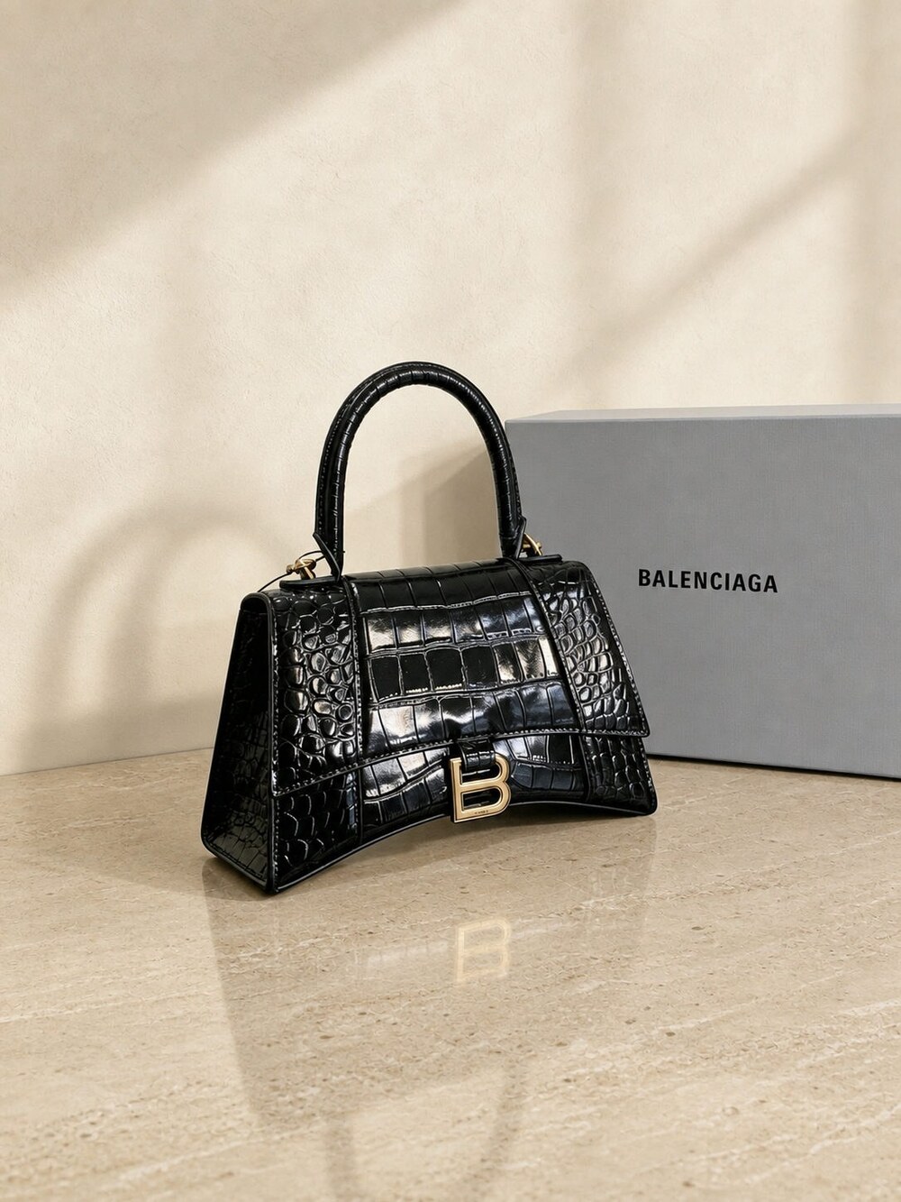 Balenciaga Hourglass Small Croc Embossed Calfskin Top Handle Bag - Picture 3 of 5